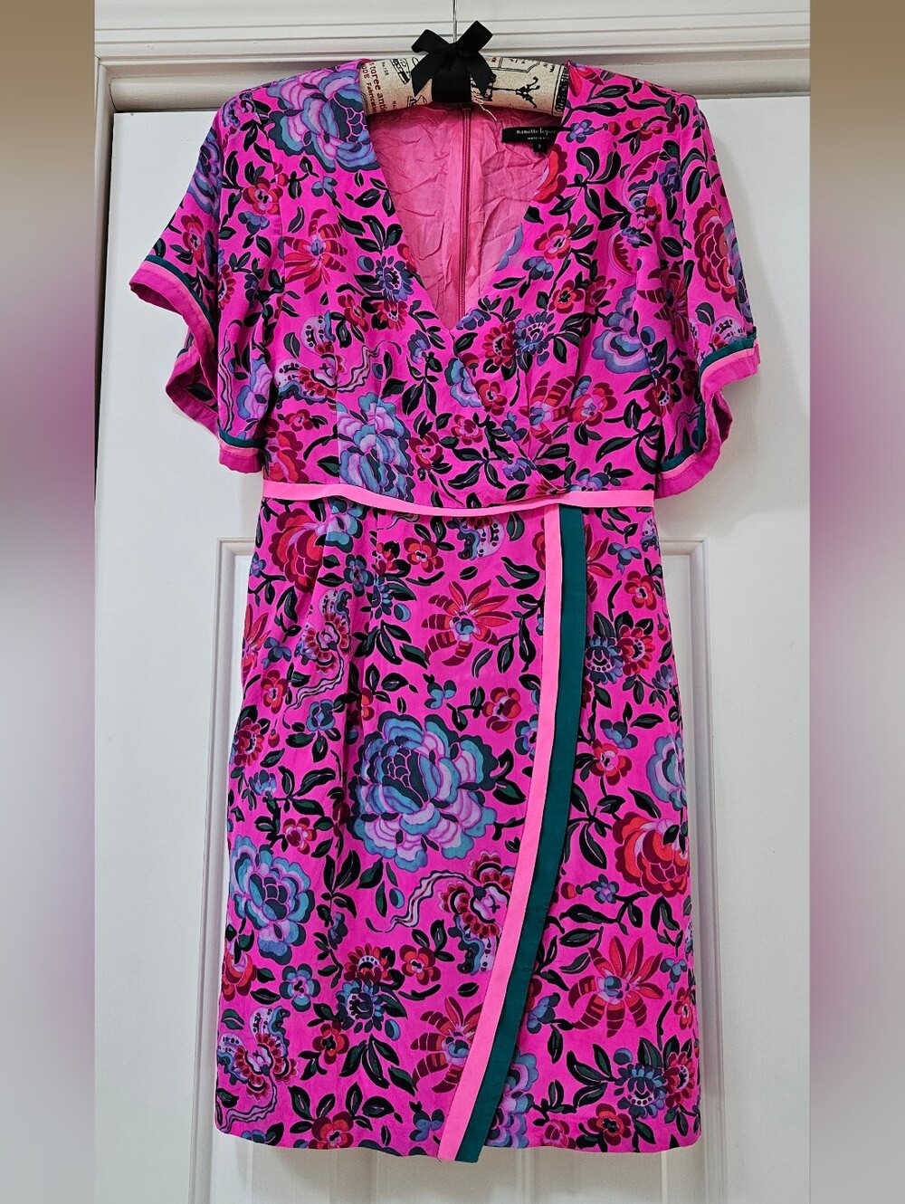Nanette Lepore Size 2 Fuchsia Pink Peony Floral Print Silk Dress Preloved